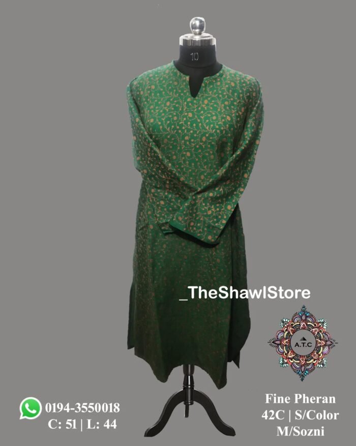 1000062918 1 <p>Experience Traditional Elegance with the C-Sozni Embroidery Pheran from The Shawl Store!<br />
Discover the epitome of traditional elegance with our C-Sozni Embroidery Pheran, now available exclusively at The Shawl Store. Meticulously handcrafted by skilled artisans in the enchanting valleys of Kashmir, this exquisite piece showcases the intricate C-Sozni embroidery technique, boasting delicate motifs and patterns. Crafted with the utmost precision, this Pheran is made from premium-quality, lightweight fabric, providing a comfortable and cozy fit. Elevate your style and embrace the legacy of Kashmiri artistry with our C-Sozni Embroidery Pheran, only at The Shawl Store.</p>