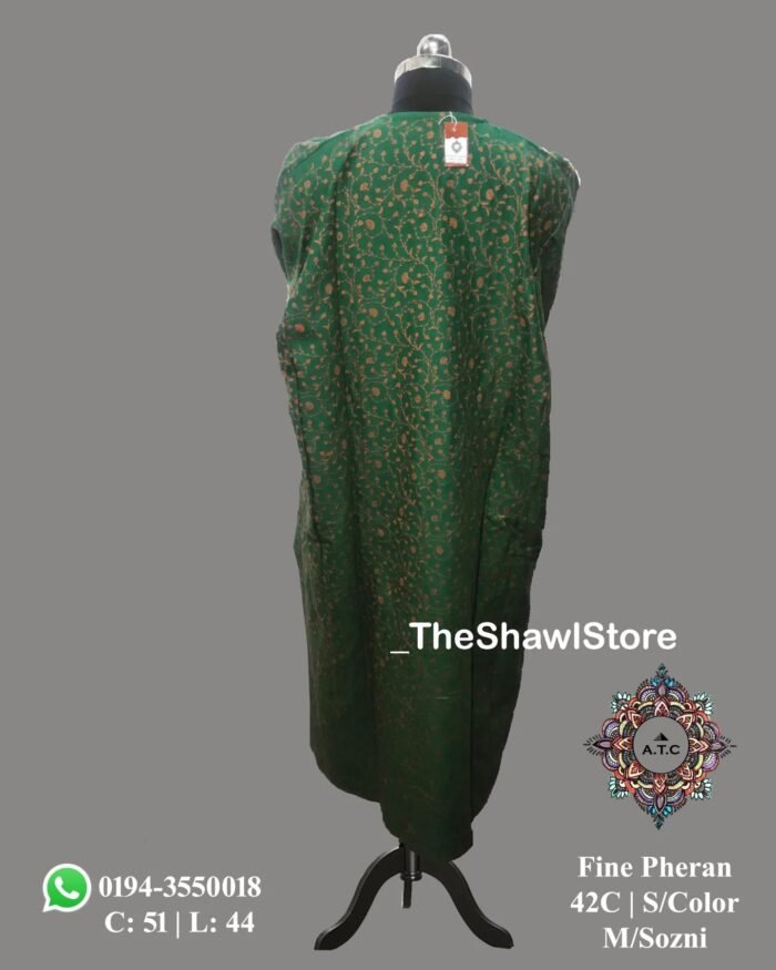 1000062919 8 <p>Experience Traditional Elegance with the C-Sozni Embroidery Pheran from The Shawl Store!<br />
Discover the epitome of traditional elegance with our C-Sozni Embroidery Pheran, now available exclusively at The Shawl Store. Meticulously handcrafted by skilled artisans in the enchanting valleys of Kashmir, this exquisite piece showcases the intricate C-Sozni embroidery technique, boasting delicate motifs and patterns. Crafted with the utmost precision, this Pheran is made from premium-quality, lightweight fabric, providing a comfortable and cozy fit. Elevate your style and embrace the legacy of Kashmiri artistry with our C-Sozni Embroidery Pheran, only at The Shawl Store.</p>