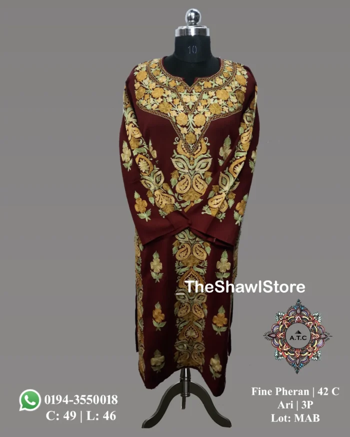 1000064382 <p>Luxuriate in the timeless elegance of The Shawl Store’s 56 Count Raffal Wool Ari Embroidery Kashmiri Pheran. Merging the allure of Kashmiri craftsmanship with the finest materials, this exceptional pheran exemplifies understated opulence.</p>
<p>Delight in the ethereal feel of 56 count Raffal wool against your skin. Each thread is delicately spun to create a lightweight fabric that drapes effortlessly, granting you unrestricted movement and comfort. Experience the delicate embrace of pure luxury.</p>
<p>Prepare to be mesmerized by the extraordinary artistry showcased in the meticulous Ari embroidery adorning this pheran. Skilled artisans have poured their hearts and talents into creating exquisite patterns that intertwine tradition and sophistication. Every stitch and motif offers a nod to timeless beauty, truly making this garment a sight to behold.</p>
<p>Radiate elegance wherever you go as you envelop yourself in the 56 Count Raffal Wool Ari Embroidery Kashmiri Pheran. Be it at a wedding or a soirée, this extraordinary piece will captivate all those who lay eyes on you, instantly recognizing your refined taste and appreciation for true craftsmanship.</p>
<p>Experience the ultimate luxury with The Shawl Store. Shop our collection now and seize the opportunity to own a piece of Kashmiri heritage reimagined for the modern connoisseur.</p>