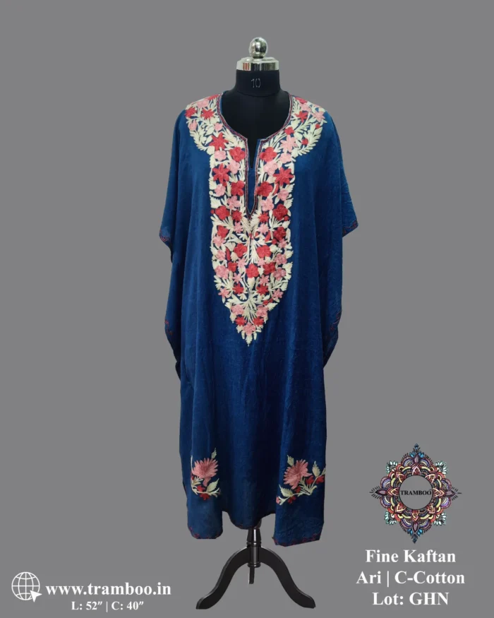 IMG 20240712 102942 403 Embrace comfort and style with this beautiful Kaftan Dress by The Shawl Store. Made from lightweight fine cotton, this dress is ideal for hot summer days when you want to look and feel cool. The flowy silhouette and intricate prints make it a versatile piece for any occasion.