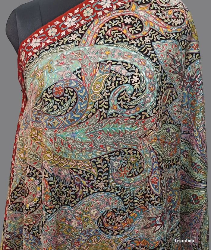 IMG 20240815 104654 207 Indulge in the luxurious craftsmanship of The Shawl Store's Pure Pashmina Hand KalamKari Shawl. Hand-painted and embroidered with precision, this exquisite piece is a true work of art. Elevate your style with this lightweight shawl that embodies opulence and refinement. Make a statement with every wear and exude timeless elegance.