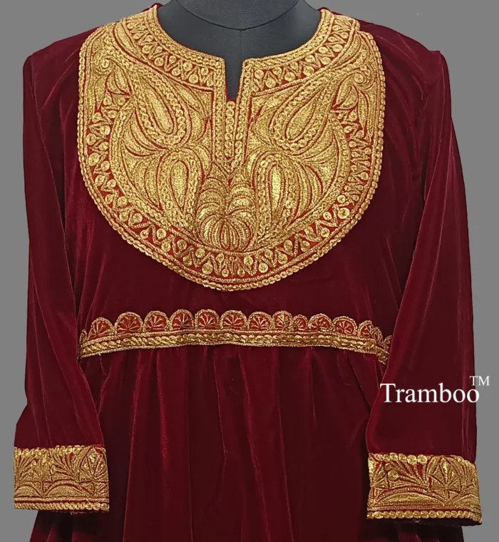 storage emulated 0 Android data com.miui .gallery cache SecurityShare 1730294477246 Indulge in unparalleled luxury with the Maroon Color Tilla Embroidery Velvet Dress from Kashmiri by The Shawl Store. Impeccably crafted with fine attention to detail, this gown features intricate Tilla embroidery on sumptuous velvet fabric. Elevate your style and leave a lasting impression with this stunning piece that is perfect for any formal occasion.