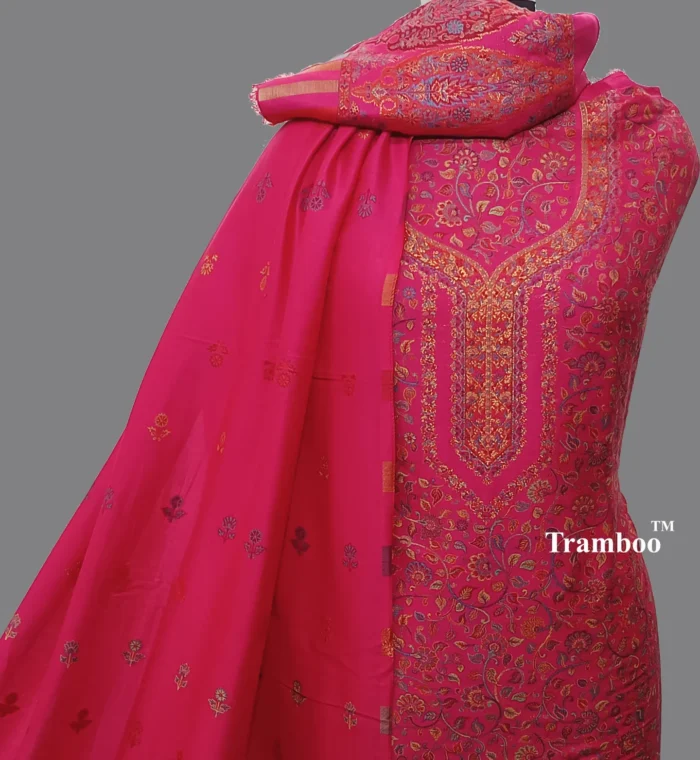 IMG 20241117 113151 761 <p style="text-align: left;">Embrace timeless beauty with the Zari Woven Design Pashmina Salwar Kameez with Shawl from The Shawl Store. Impeccably crafted for the discerning fashion connoisseur, this exquisite ensemble is a true masterpiece of elegance and sophistication. Revel in the delicate intricacies of the Zari woven design and luxuriate in the plush comfort of the finest quality similar to pashmina fabric. Make a statement at any event with this luxurious outfit that exudes sheer luxury and refinement.</p>