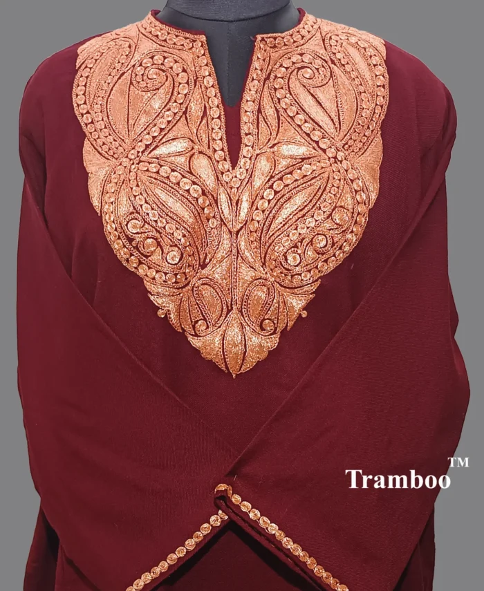 IMG 20241130 073642 579 <p style="text-align: left;"><strong>Indulge in Elegance with The Shawl Store’s Woolen Tilla Embroidery Pheran</strong></p> Immerse yourself in the opulence of our fine Woolen Tilla Embroidery Kashmiri Pheran from The Shawl Store. This exquisite piece of craftsmanship showcases the intricate beauty of traditional Kashmiri embroidery, harmoniously blending tradition and luxury. Meticulously handwoven using the finest quality fabrics, this pheran effortlessly drapes over your shoulders, enveloping you in sheer elegance. Elevate any ensemble with the soft, supple touch of this luxurious shawl, a testament to timeless style and refined taste.